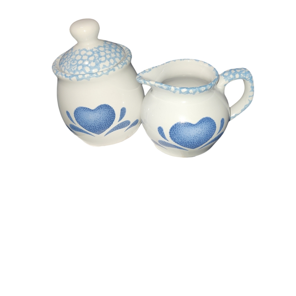 NWOT Ceramic Set with Blue Heart Motif
